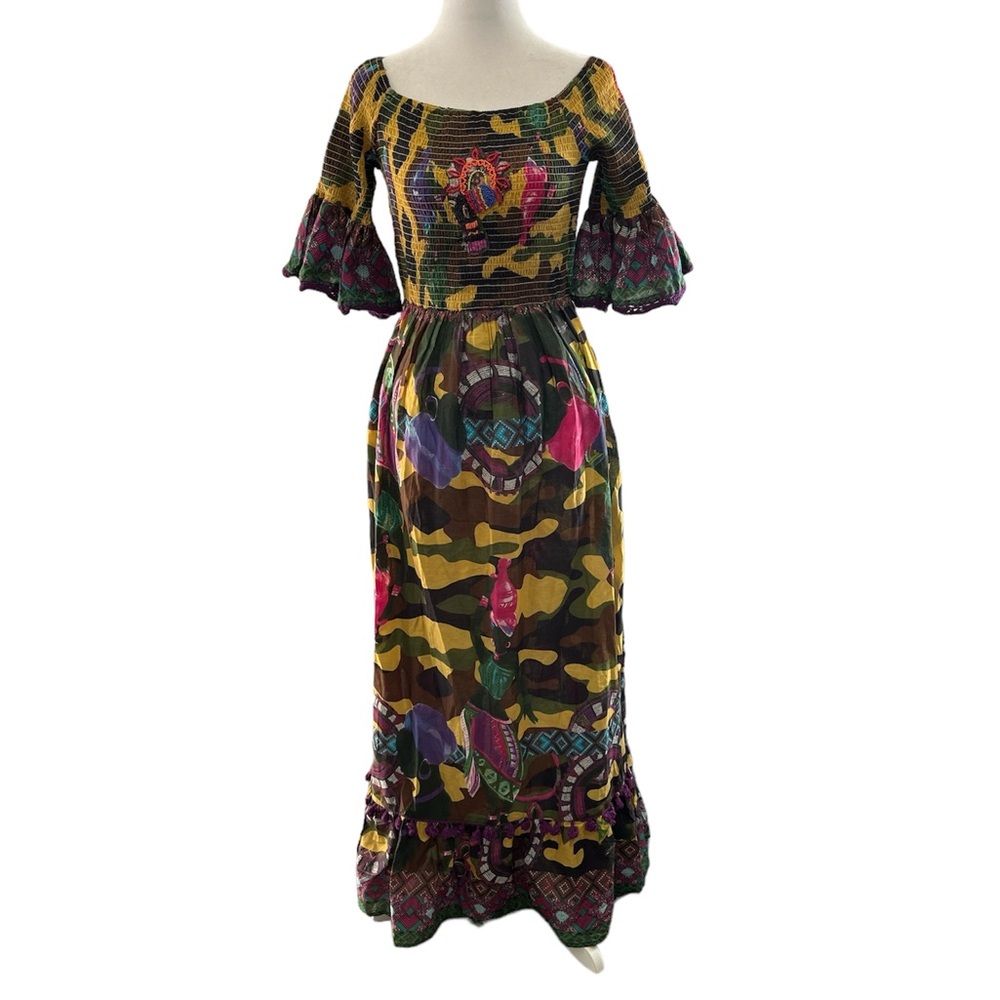 Antica Sartoria Italian Boho Camo African Folk Art Maxi Dress - Picture 3 of 17